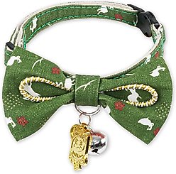 Touchcat Glampurr Elegant Cotton Cat Collar with Bowtie & Bell, Green slide 1 of 3