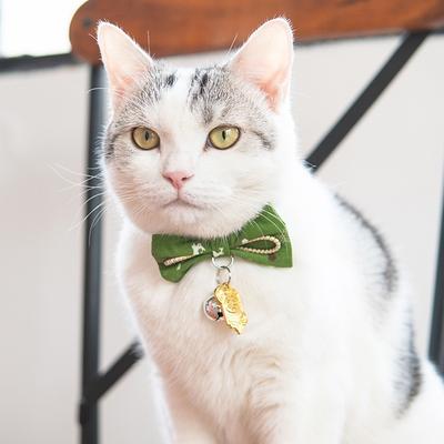 Show full view: Touchcat Glampurr Elegant Cotton Cat Collar with Bowtie & Bell, Green slide 2 of 3