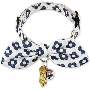 Touchcat Miss-Daisy Cotton Cat Collar with Bowtie & Bell, Navy