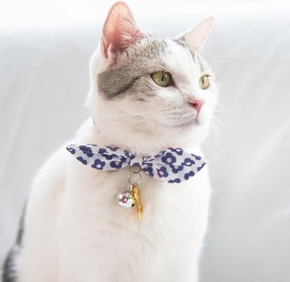 Show full view: Touchcat Miss-Daisy Cotton Cat Collar with Bowtie & Bell, Navy slide 2 of 4