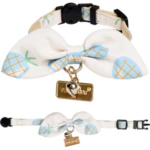 Touchcat Pineapple Polyester Cat Collar with Bow, Blue, Large: 7.87 to 11.81-in neck, 0.39-in wide