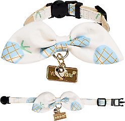 Touchcat Pineapple Polyester Cat Collar with Bow, Blue, Small: 5.9 to 9-in neck, 0.39-in wide
