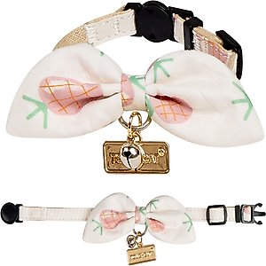 Touchcat Pineapple Polyester Cat Collar with Bow, Pink, Large: 7.87 to 11.81-in neck, 0.39-in wide
