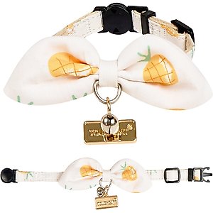 Touchcat Pineapple Polyester Cat Collar with Bow, Yellow, Large: 7.87 to 11.81-in neck, 0.39-in wide