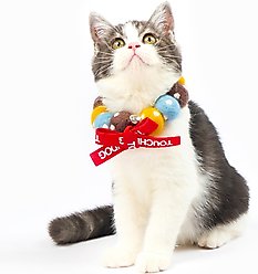 Touchcat Pom-Pom Felt Cat Collar with Bell, Brown/Yellow, Medium slide 2 of 7