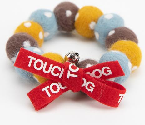 Show full view: Touchcat Pom-Pom Felt Cat Collar with Bell, Brown/Yellow, Small slide 6 of 7