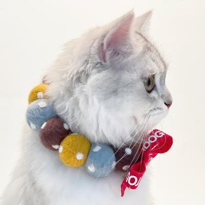 Show full view: Touchcat Pom-Pom Felt Cat Collar with Bell, Brown/Yellow, Small slide 4 of 7