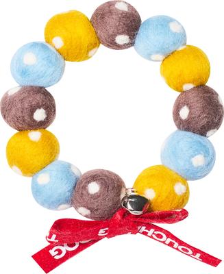 Show full view: Touchcat Pom-Pom Felt Cat Collar with Bell, Brown/Yellow, Small slide 3 of 7