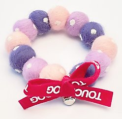 Touchcat Pom-Pom Felt Cat Collar with Bell, Pink/Purple, Medium