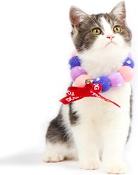 Touchcat Pom-Pom Felt Cat Collar with Bell, Pink/Purple, Medium slide 2 of 6