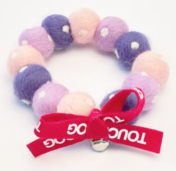 Touchcat Pom-Pom Felt Cat Collar with Bell, Pink/Purple, Small