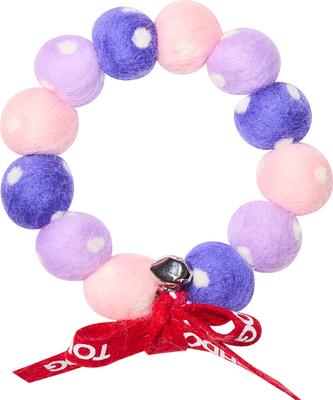 Show full view: Touchcat Pom-Pom Felt Cat Collar with Bell, Pink/Purple, Small slide 3 of 6