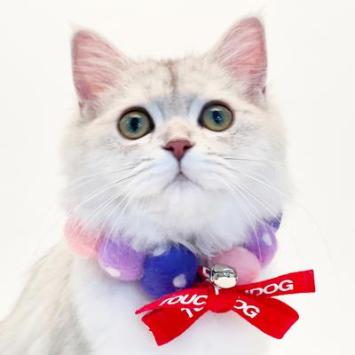 Show full view: Touchcat Pom-Pom Felt Cat Collar with Bell, Pink/Purple, Small slide 2 of 6