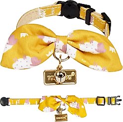 Touchcat Shepherd Polyester Cat Collar with Bow, Yellow, Large: 7.87 to 11.81-in neck, 0.39-in wide