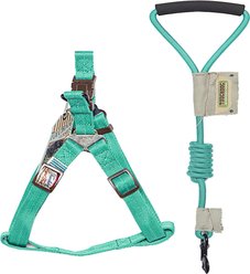 Touchdog Faded-Barker Adjustable Dog Harness & Leash, Green, Large: 30-in chest