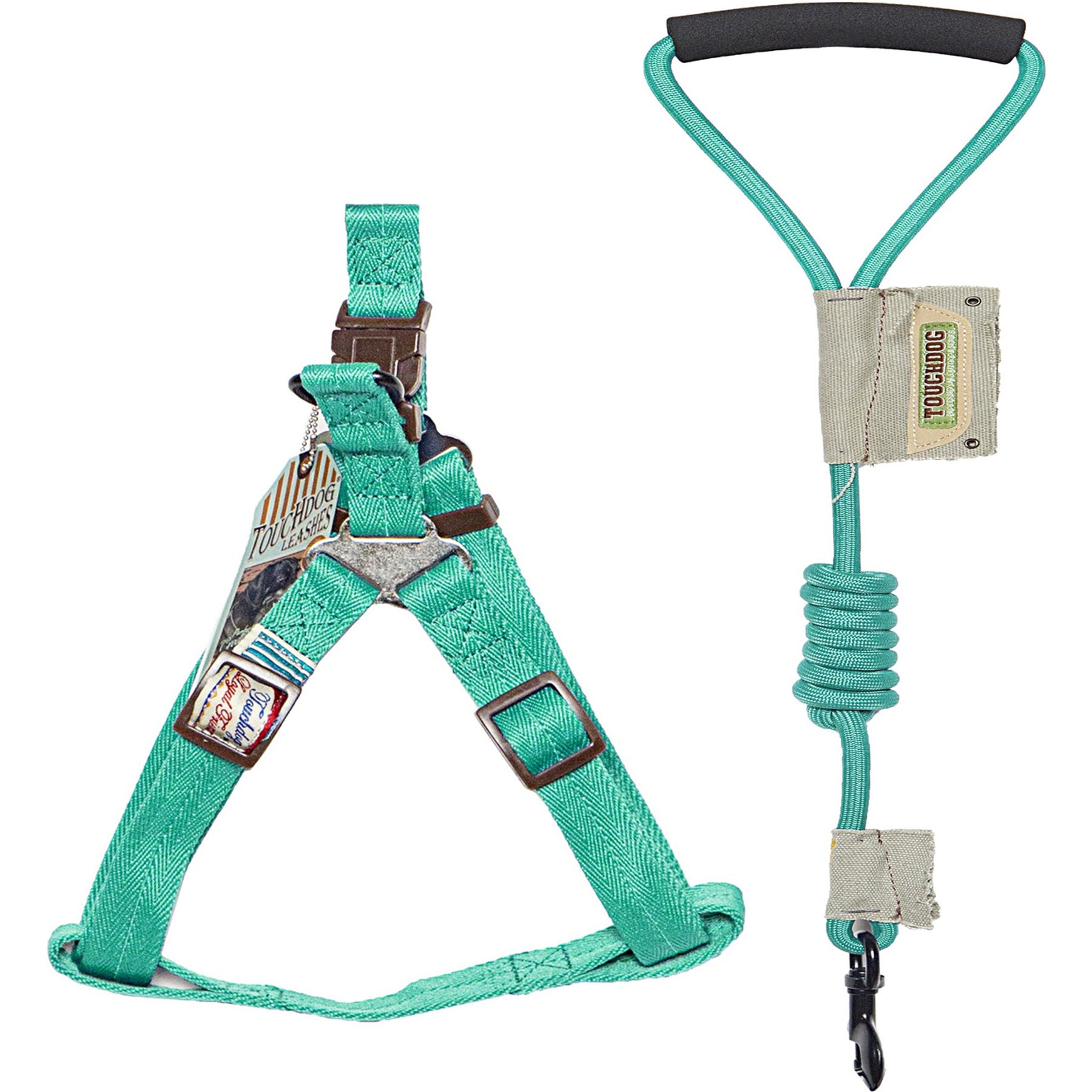 Touchdog Faded-Barker Adjustable Dog Harness & Leash, Green, Medium: 24-in chest