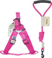 Touchdog Faded-Barker Adjustable Dog Harness & Leash, Pink, Large: 30-in chest