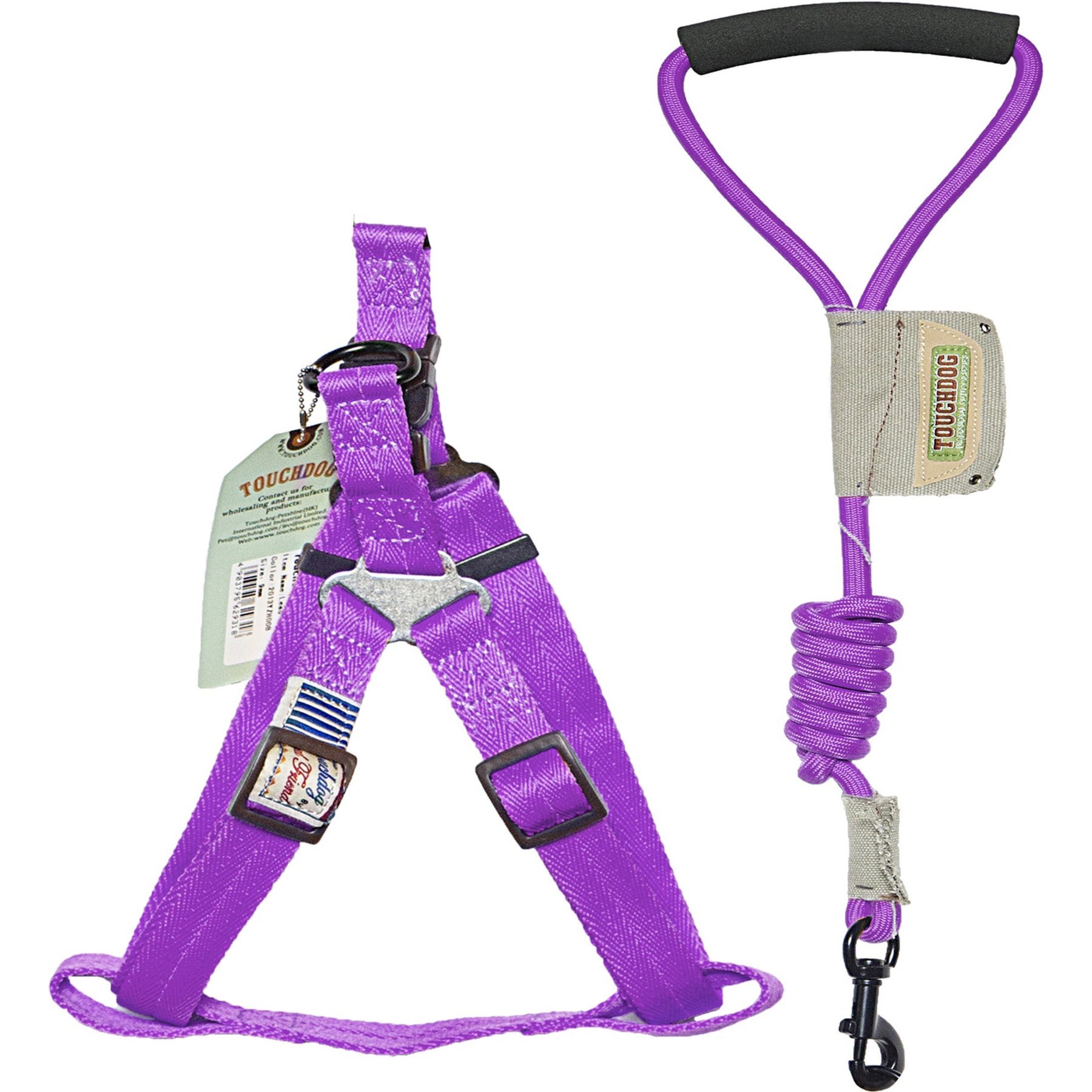 Touchdog Faded-Barker Adjustable Dog Harness & Leash, Purple, Small: 19-in chest