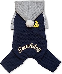 Touchdog Fashion Designer Full Body Quilted Hooded Dog Sweater, Navy/Grey, Large