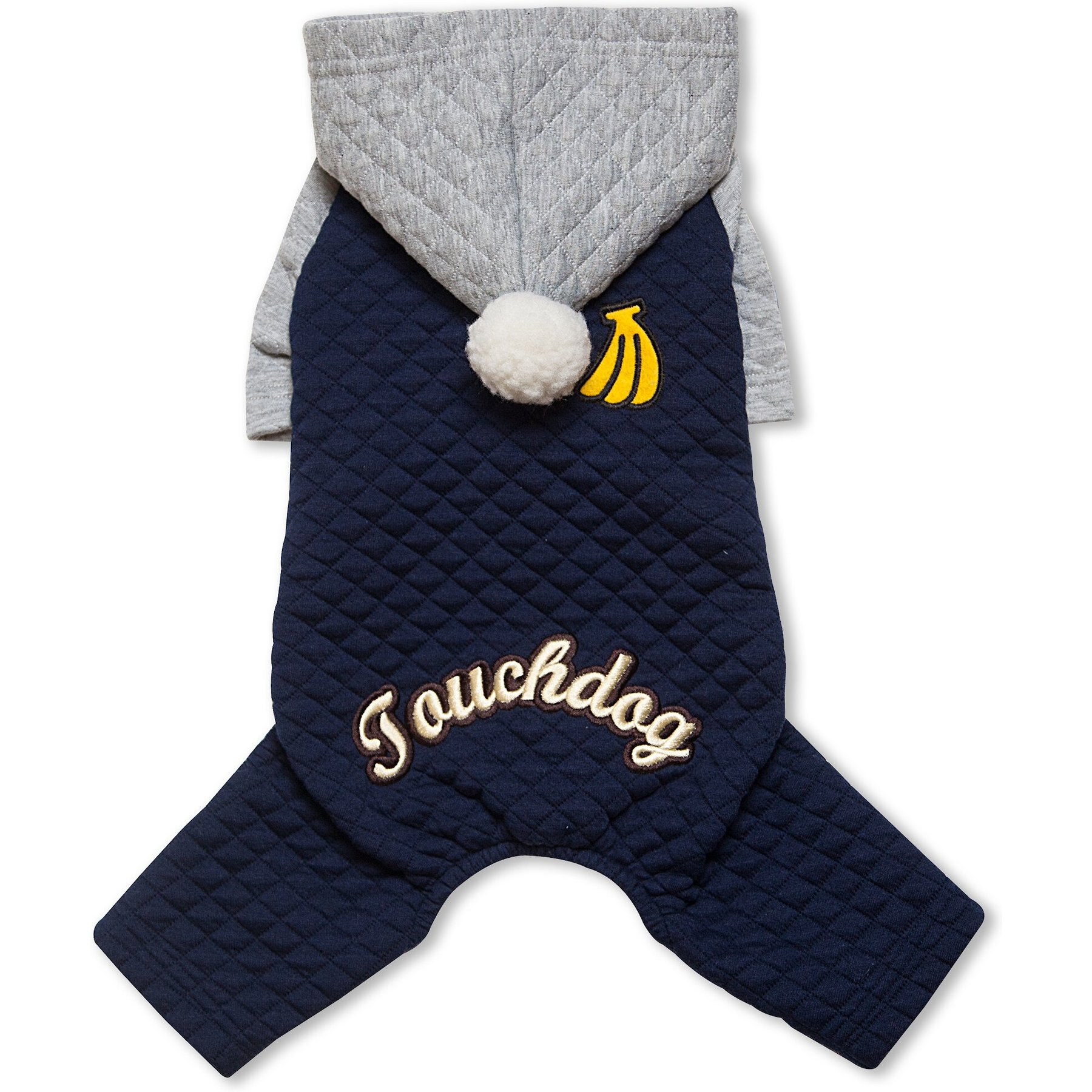 Touchdog Fashion Designer Full Body Quilted Hooded Dog Sweater, Navy/Grey, Large