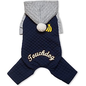Touchdog Fashion Designer Full Body Quilted Hooded Dog Sweater, Navy/Grey, Large