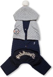 Touchdog Fashion Designer Full Body Quilted Hooded Dog Sweater, Navy/Grey, Large slide 2 of 3