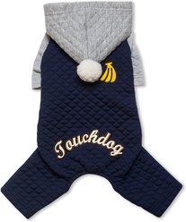 Touchdog Fashion Designer Full Body Quilted Hooded Dog Sweater, Navy/Grey, Small slide 1 of 3