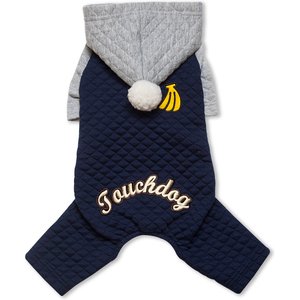 Touchdog Fashion Designer Full Body Quilted Hooded Dog Sweater, Navy/Grey, Small
