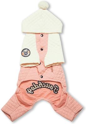 Show full view: Touchdog Fashion Designer Full Body Quilted Hooded Dog Sweater, Pink/White, Medium slide 3 of 5