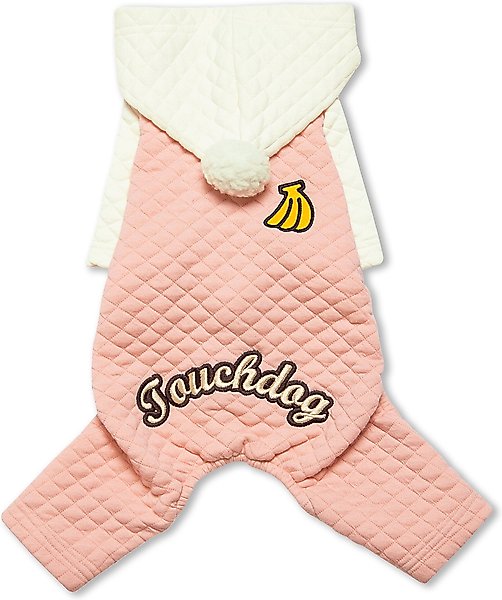 Show full view: Touchdog Fashion Designer Full Body Quilted Hooded Dog Sweater, Pink/White, Small slide 1 of 3