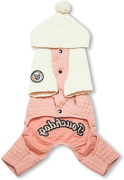 Show full view: Touchdog Fashion Designer Full Body Quilted Hooded Dog Sweater, Pink/White, Small slide 2 of 3