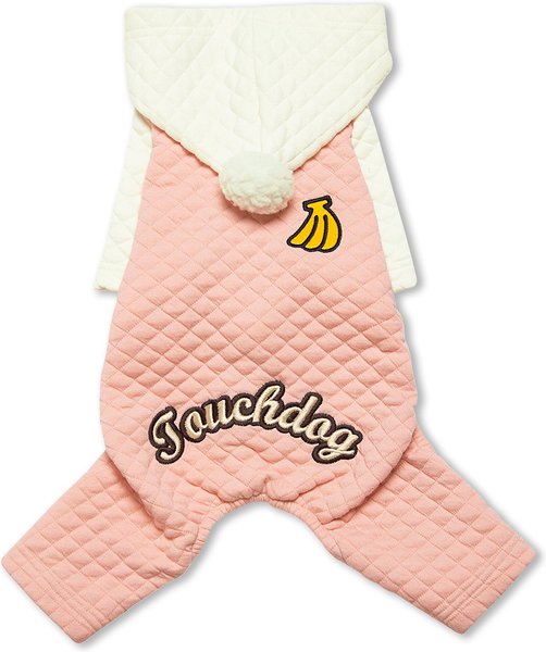 Show full view: Touchdog Fashion Designer Full Body Quilted Hooded Dog Sweater, Pink/White, X-Small slide 1 of 3