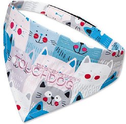 Touchdog Head-Popper Fashion Designer Printed Velcro Dog Bandana, Blue / White, Small