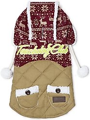 Touchdog Snowadayz Hooded Dog Sweater, Red/Beige, Small