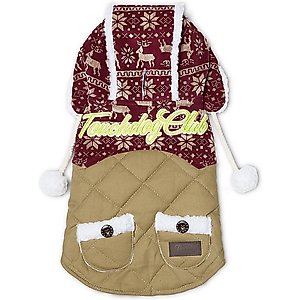 Touchdog Snowadayz Hooded Dog Sweater, Red/Beige, Small