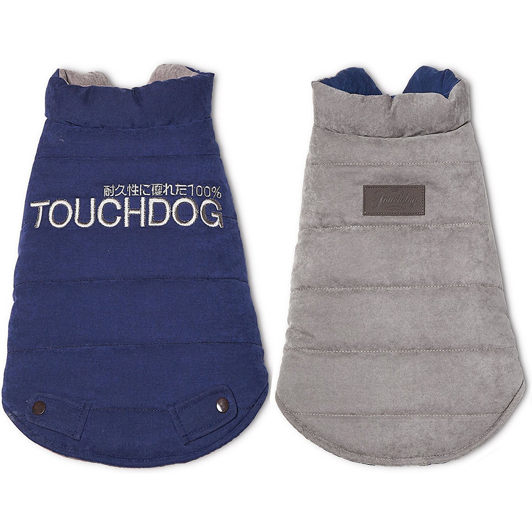 Touchdog Waggin Swag Reversible Dog Coat, Blue/Gray, Large