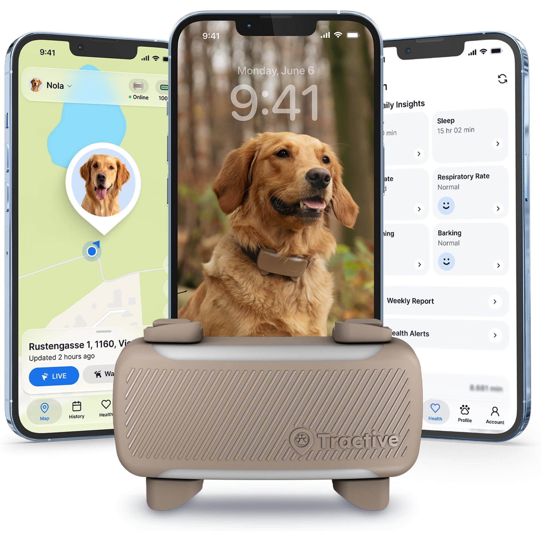 Tractive Collar Attachment Smart Dog GPS Tracker with Virtual Fence, X-Large, Brown