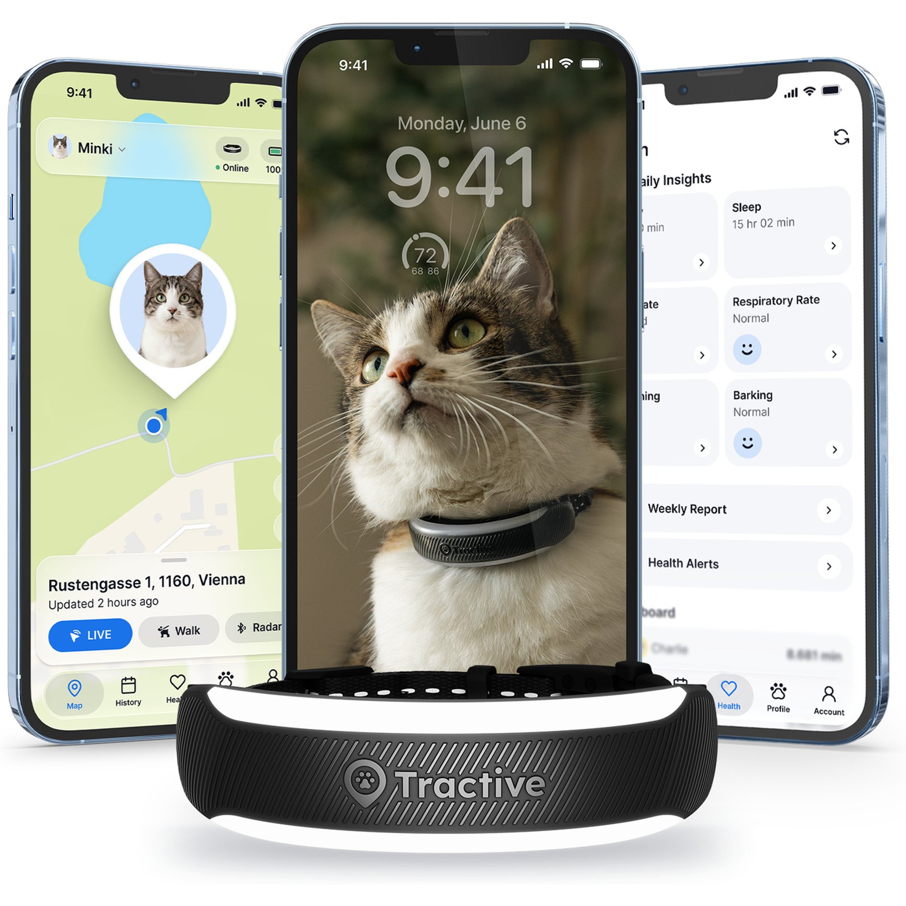 Tractive Smart Cat GPS Tracker Collar, Black