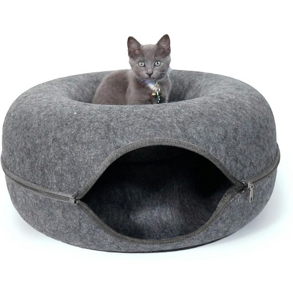 Travel Cat Donut Cat Hideaway Cave & Scratcher Cat Bed, Grey