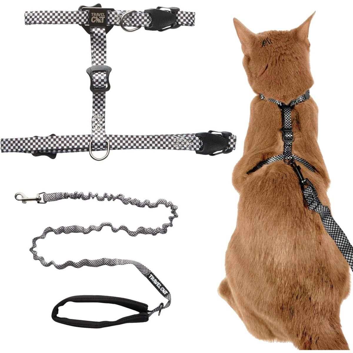 Travel Cat The Day Tripper H-Style Adjustable Cat Harness & Leash Set, Black & White