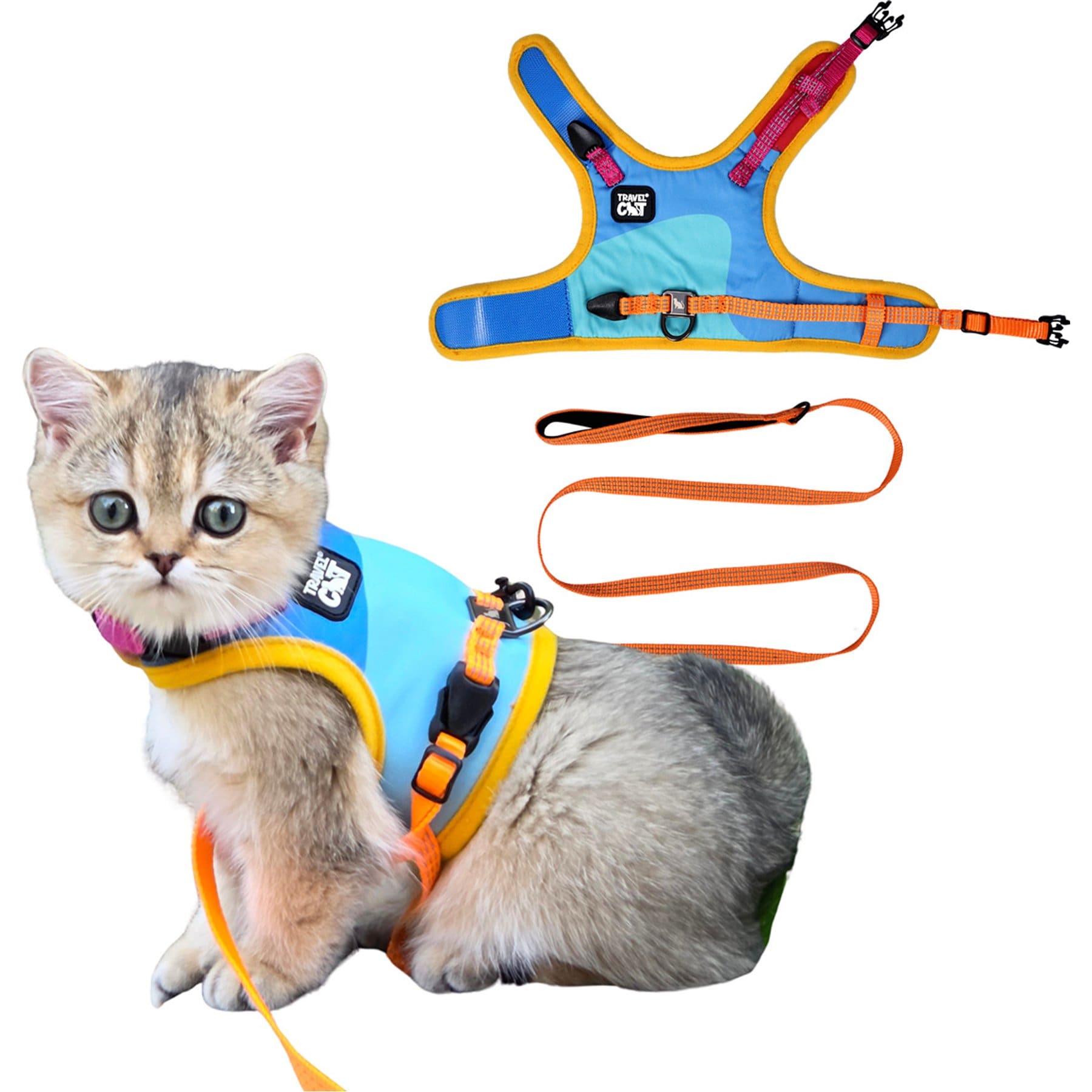 Travel Cat The Tiny Adventurer Basic Cat Harness & Leash, 8 to 13-in chest, Rainbow