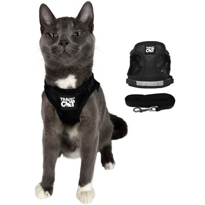 Travel Cat Travel Cat The True Adventurer Reflective Cat & Kitten Harness & Leash, Black, Extra-Small