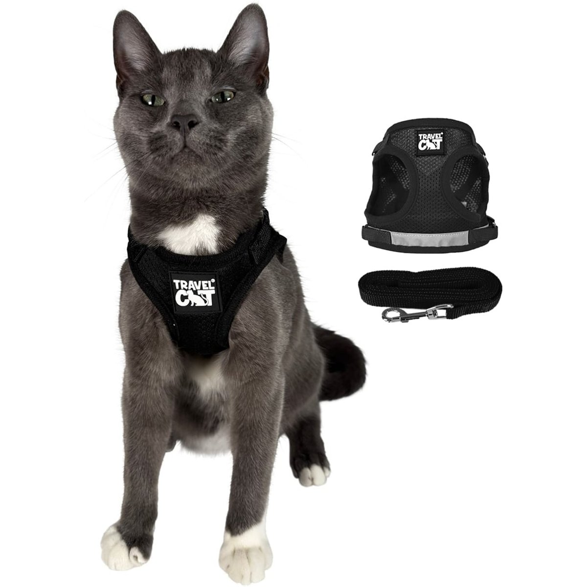 Travel Cat The True Adventurer Reflective Cat & Kitten Harness & Leash, Black, Large