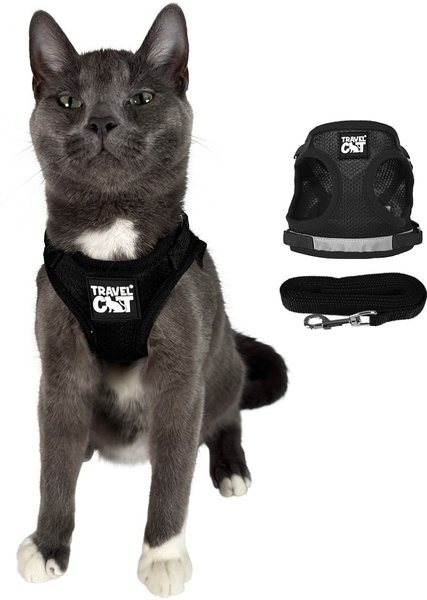 Show full view: Travel Cat The True Adventurer Reflective Cat & Kitten Harness & Leash, Black, Small slide 1 of 12