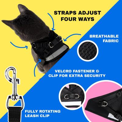 Show full view: Travel Cat The True Adventurer Reflective Cat & Kitten Harness & Leash, Black, Small slide 3 of 12