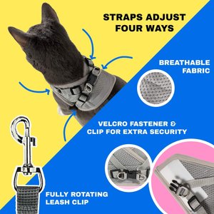 Travel Cat The True Adventurer Reflective Cat & Kitten Harness & Leash, Grey, Medium