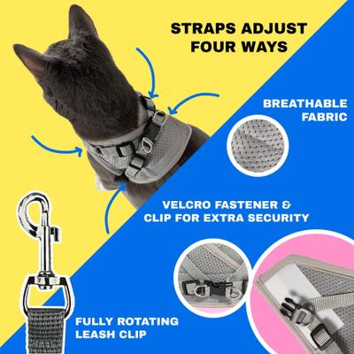 Show full view: Travel Cat The True Adventurer Reflective Cat & Kitten Harness & Leash, Grey, Small slide 4 of 13