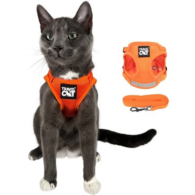 Travel Cat Travel Cat The True Adventurer Reflective Cat & Kitten Harness & Leash, Orange, Large
