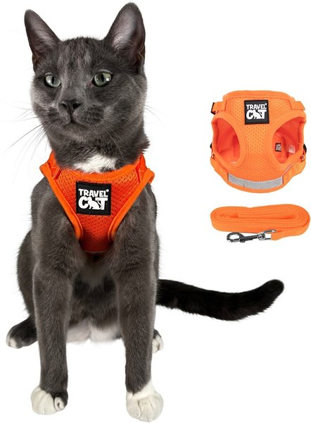 Show full view: Travel Cat The True Adventurer Reflective Cat & Kitten Harness & Leash, Orange, Small slide 1 of 12
