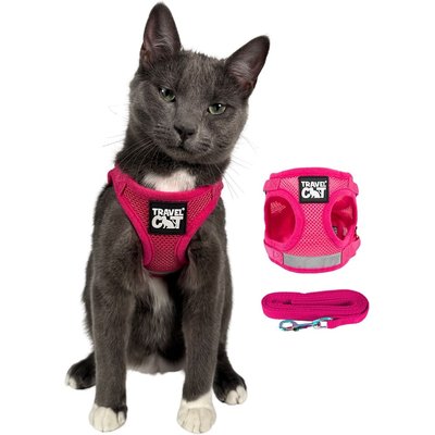 Travel Cat Travel Cat The True Adventurer Reflective Cat & Kitten Harness & Leash, Pink, Extra-Small